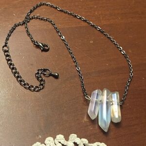 Iridescent Crystal Pendant Necklace - Black Chain